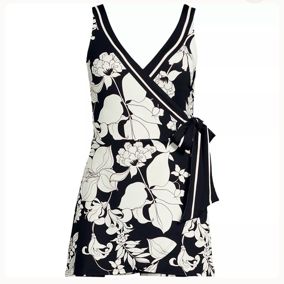 Lands end side tie Wrap Swimdress black /white - Picture 6 of 6